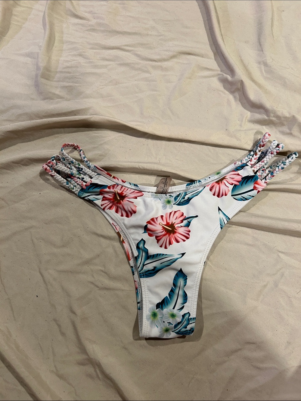 Zaful White Floral Bikini Bottom with Pink & Teal Accents